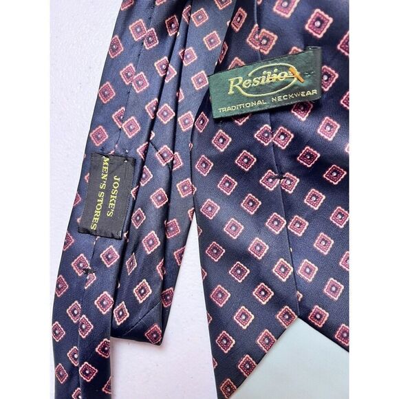 Resilio Tie Geometric Navy Red 4” Wide Acetate - Picture 4 of 5